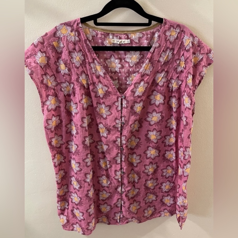 White Stuff Brand from U.K. Button Up Pink Floral Swiss Dotted Shirt, Worn 1X!